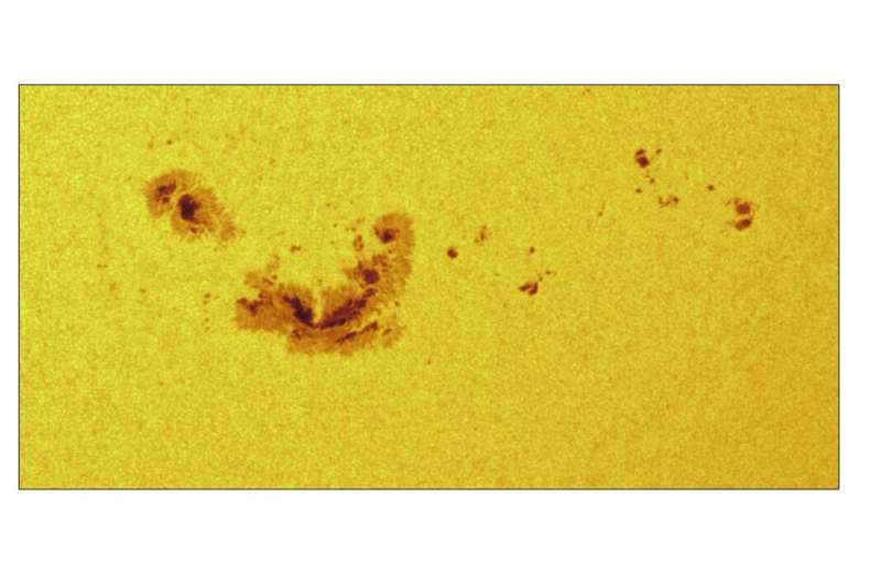 Helioseismic and Magnetic Imager (HMI) image of the big sunspot that occurred on 5 May 2024, in continuum intensity ("white light"). Credit: NASA/SDO and HMI science team Early riser! The Sun is already starting its next solar cycle—despite being halfway through its current one