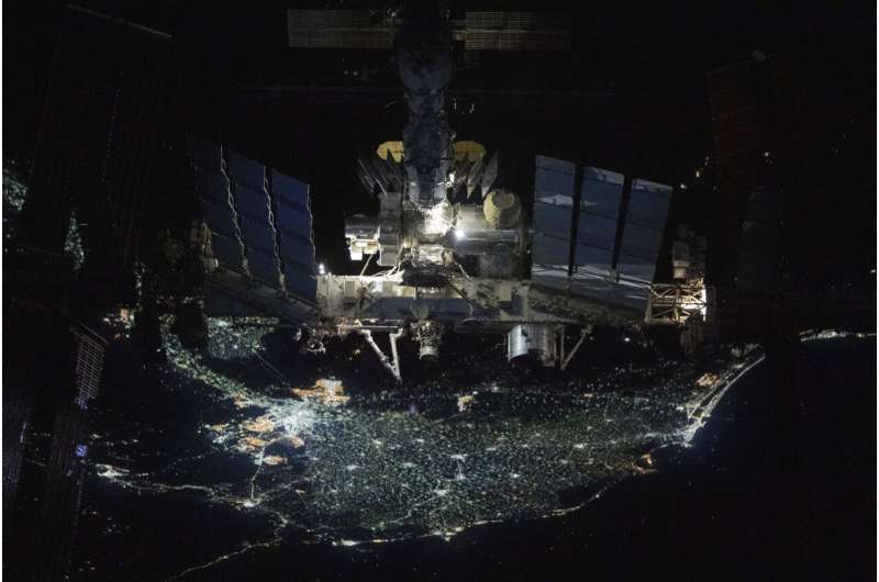 This photo provided by NASA, taken from the SpaceX Crew Dragon Endeavour, shows the International Space Station, Nov. 8, 2021, flying more than 250 miles above the Nile Delta in Egypt. NASA and SpaceX discussed plans on Wednesday, July 17, 2024, to shove the International Space Station out of orbit and steer it toward a watery grave in the next decade. Credit: NASA via AP How NASA and SpaceX will bring down the space station when it's retired